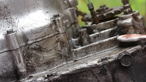 Cleaning the engine by toothbrush Stock Footage 70814873