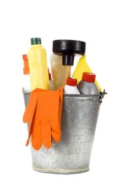 Cleaning Equipment on bright Background Stock Photos
