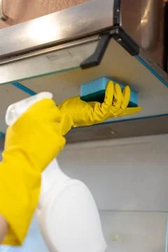 Cleaning extractor hood filter Stock Photos
