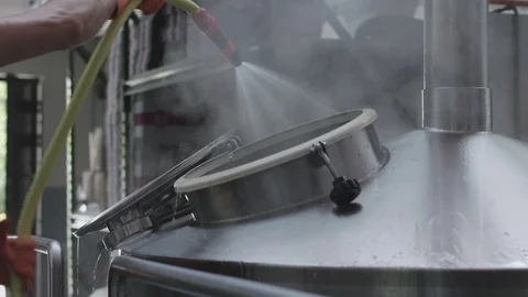 Cleaning Factory with Water Hose Stock Footage