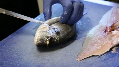 CLEANING FISH KITCHEN RESTAURANT Stock Footage 88429354