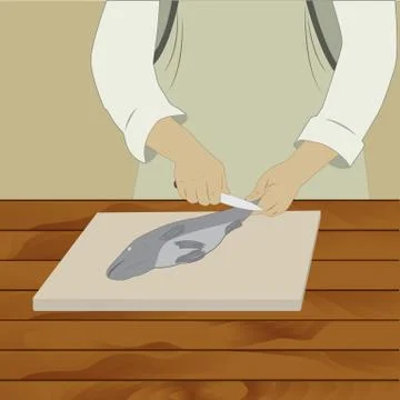 Cleaning fish on the table Illustrazione stock