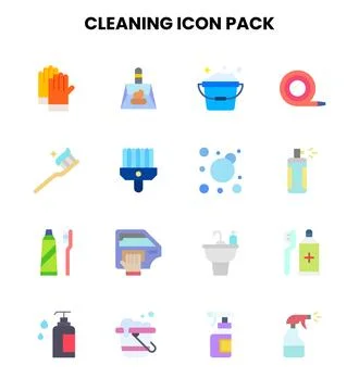 Cleaning Flat Bundle Icons Pack Stockillustratie