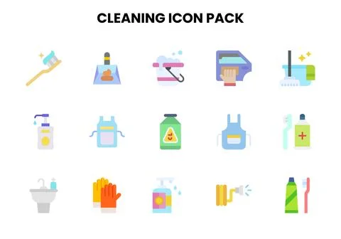 Cleaning Flat Graphics Icons Pack Stock Illustration