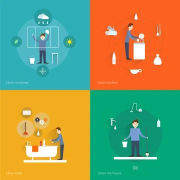 Cleaning flat set イラスト素材
