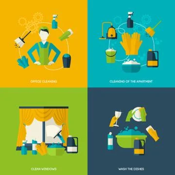 Cleaning Flat Set 스톡 일러스트