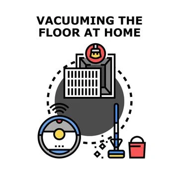 Cleaning floor at home using modern technologies Stock Illustration