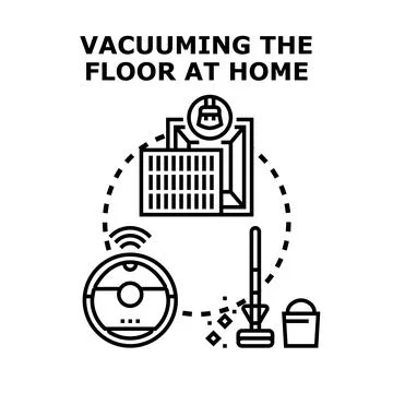 Cleaning floor at home using modern technologies Stock Illustration