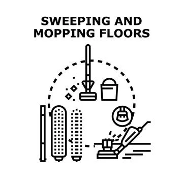 Cleaning floors concept with sweeping and mopping tools Stock Illustration
