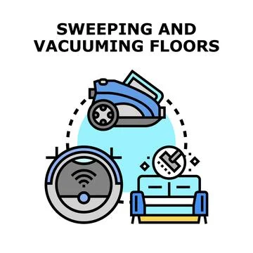 Cleaning floors using modern and smart technology concept Stock Illustration