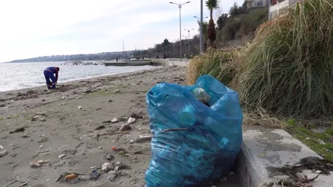 Cleaning the garbage, leaving the garbage in the bucket Video stock 147464738