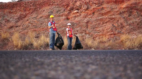 Cleaning Garbage Low Angle Thumbs Up Stock Footage 37544974
