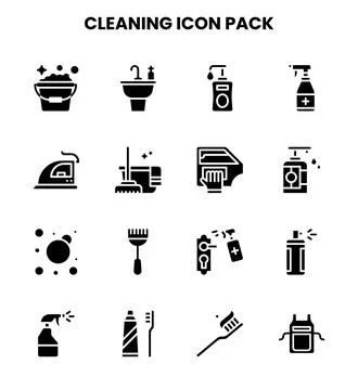Cleaning Glyph Icons Pack 스톡 일러스트