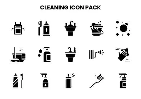 Cleaning Glyph Icons Pack Stock Illustration