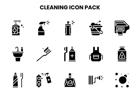 Cleaning Glyph Vector Icons Pack Stock Illustration