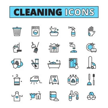 Cleaning Hand Drawn Icon Set 스톡 일러스트