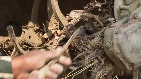 Cleaning the hand tractor Stock Footage 326308246