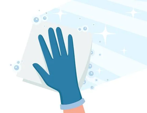 Cleaning home microfiber rag wipe on floor with chemical water and bubbles flat Stock Illustration