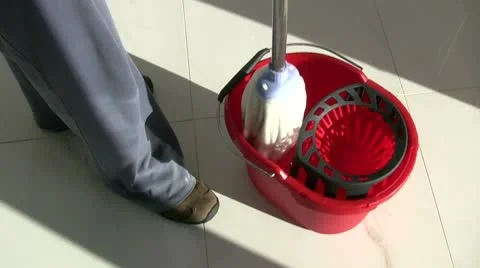 Cleaning at home with mop Stock Footage 8994245