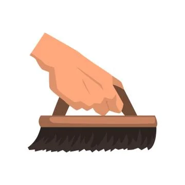Cleaning house concept element with hand holding brush with wooden handle Illustration