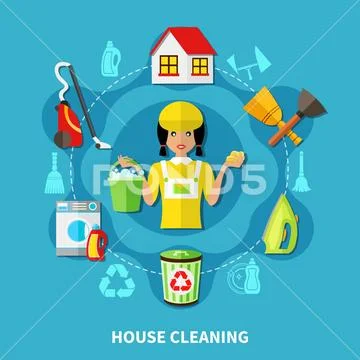 Cleaning House Round Composition Stock Illustration