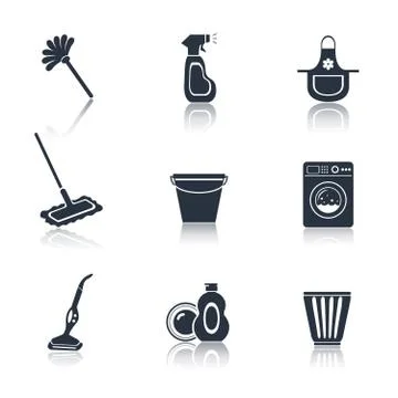 Cleaning icon set black 스톡 일러스트