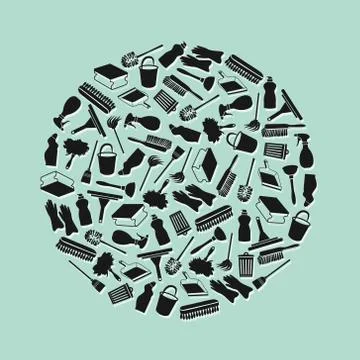 Cleaning icons in circle Stock Illustration