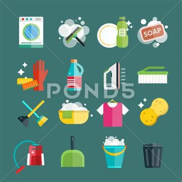 Cleaning icons set clean service Stock Illustration