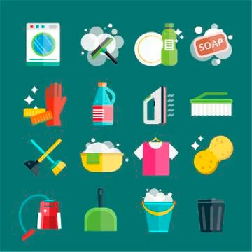 Cleaning icons set clean service Stock Illustration
