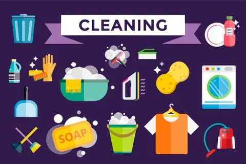 Cleaning icons vector set clean service Stock Illustration