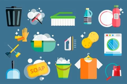 Cleaning icons vector set clean service Stock Illustration