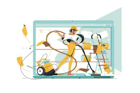 Cleaning information on pc Stock Illustration