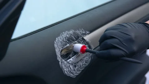 Cleaning of interior by a soft brush. Stock Footage 143715871
