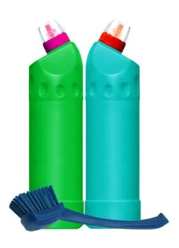 Cleaning items and brush for toilet isolated on white 写真素材