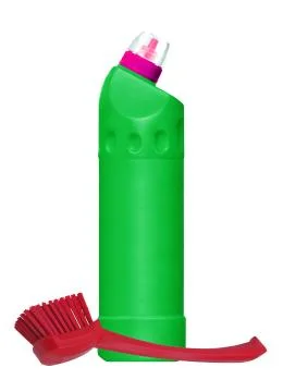 Cleaning items and brush for toilet isolated on white Fotos de archivo