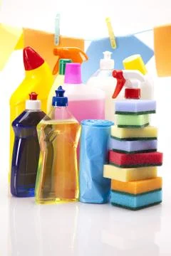 Cleaning items set Stock Photos