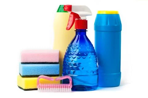 Cleaning kit isolated on white Stock Photos