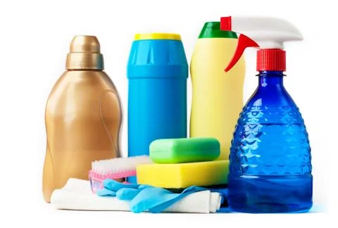 Cleaning kit isolated on white Stock Photos