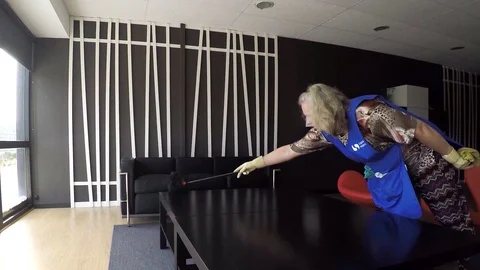 Cleaning Lady Cleans Office Stock-Footage 90371360