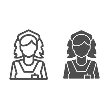 Cleaning lady line and solid icon, Cleaning service concept, maid sign on white Stock Illustration