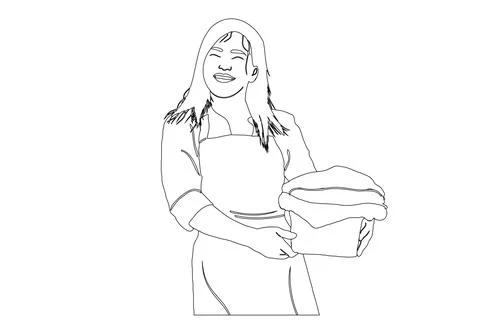 Cleaning lady line flat icon. illustration woman with a mop and a basin. Maid Stock Illustration