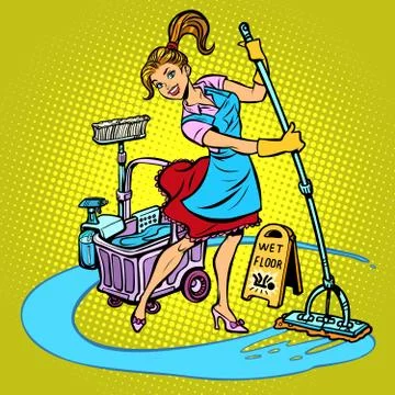 Cleaning lady washes the floor Stock Illustration