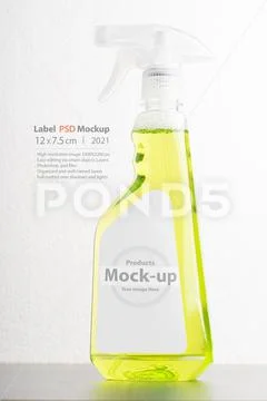Cleaning liquid bottle in front of  light gray background mock-up series PSD Template