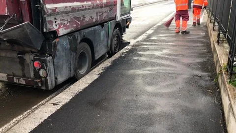 Cleaning Machine and removing trash from the Street in Rome Italy. Street Stock-Footage 108620674