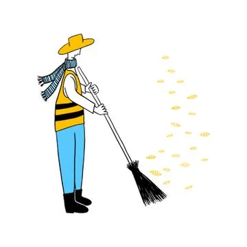 Cleaning maintenance. Leaf sweeper. Happy business people. Stock Illustration