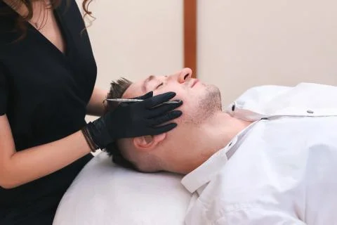 Cleaning man face. Foto stock