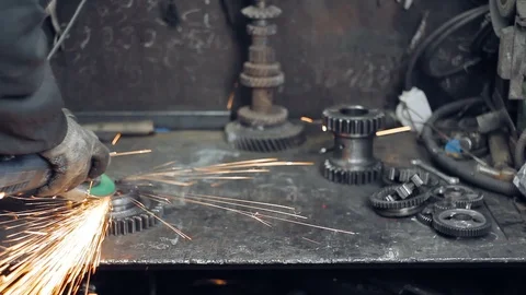 Cleaning the metal gear from rust Stock Footage 94896896