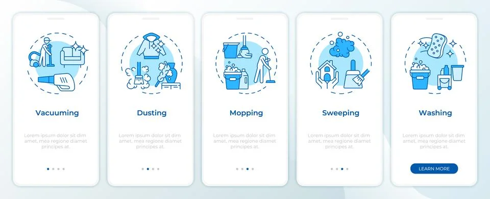 Cleaning methods blue onboarding mobile app screen Stock Illustration