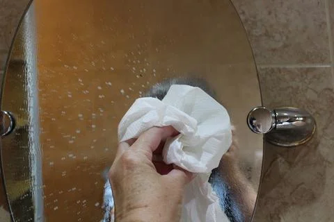 Cleaning a mirror Stock Photos