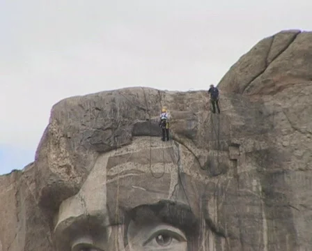 Cleaning Mt Rushmore 1 Stock Footage 134994